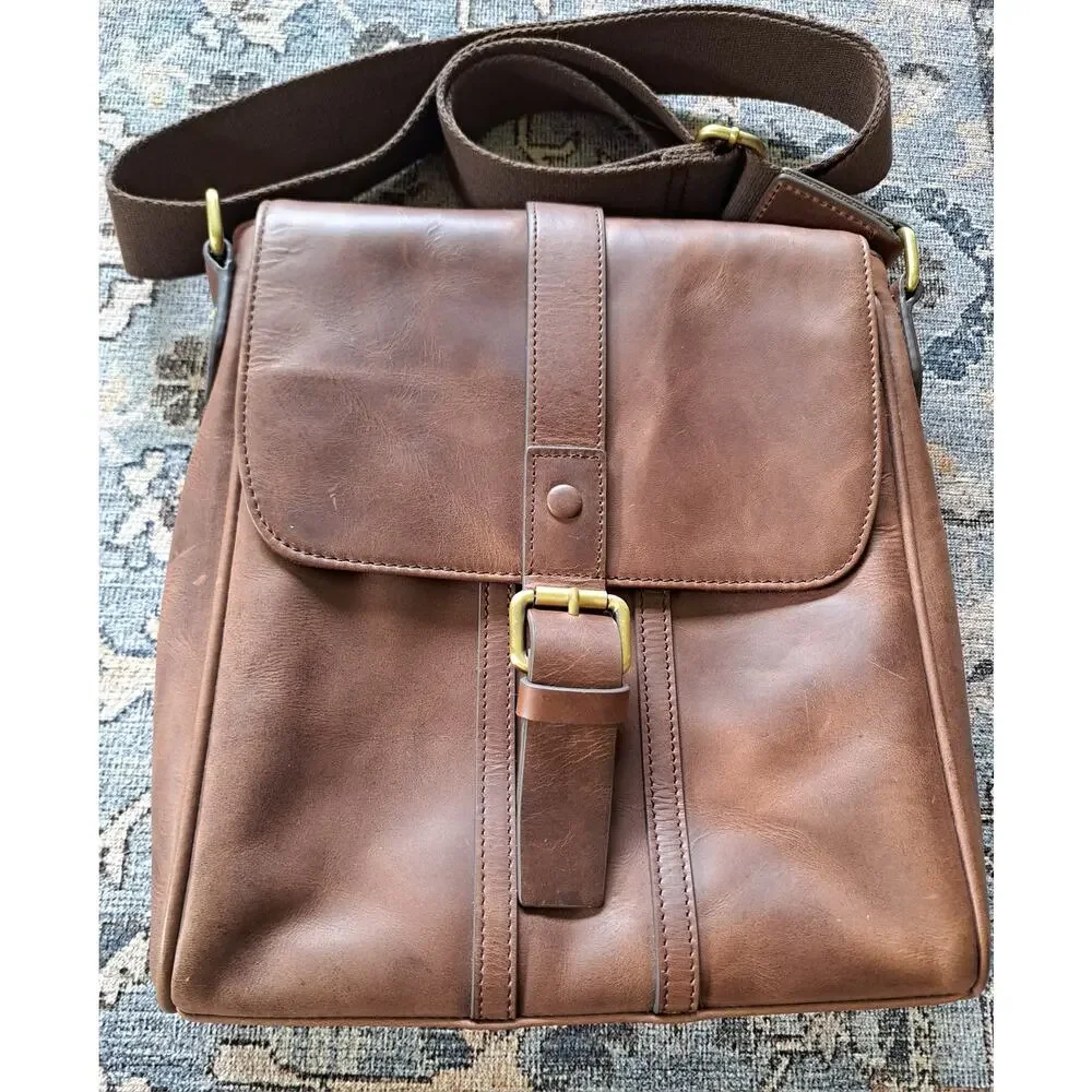 Hammacher Schlemmer Brown Leather Crossbody Bag Unisex 12
